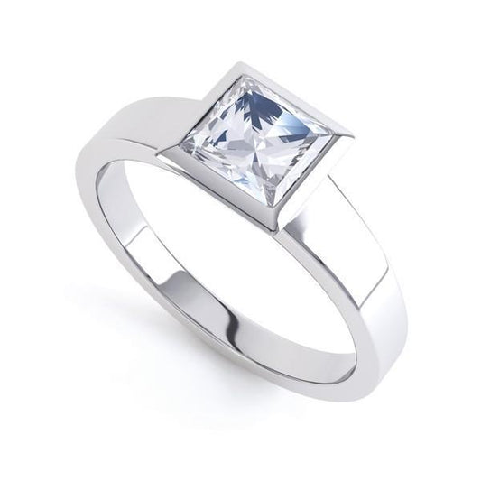 Fede Nuziale Con Vero Diamante Solitario Da 1.60 Ct Taglio Princess