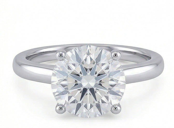 Fede Nuziale Con Vero Diamante Solitario Grande Tondo Da 2.75 Ct