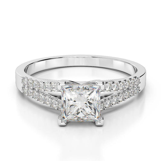 Fede Nuziale Da 2.45 Ct Con Vero Diamanti Taglio Rotondo E Principessa Con Gambo Diviso