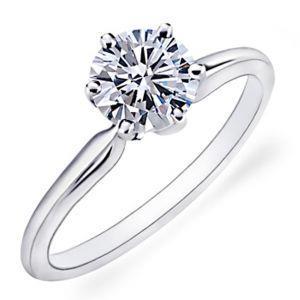 Fede Nuziale Da Donna Con Vero Diamante Solitario A Taglio Rotondo In Oro Bianco Da 1.25 Ct