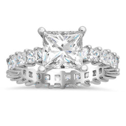 Fede Nuziale Eterna In Oro Bianco 14K Con Genuino Diamanti Taglio Princess Da 4.80 Ct
