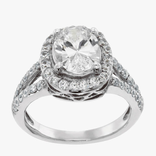 Fede Nuziale Halo Con Genuino Diamanti Ovali E Tondi Da 2,50 Carati Con Oro Bianco 14K