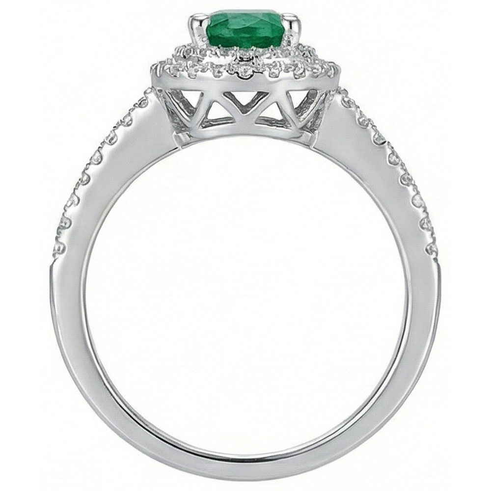 Fede Nuziale In Oro Bianco 14K Con Smeraldo Verde Taglio Ovale Da 2,50 Ct E Diamante Naturale Autentico ( non creato in laboratorio )