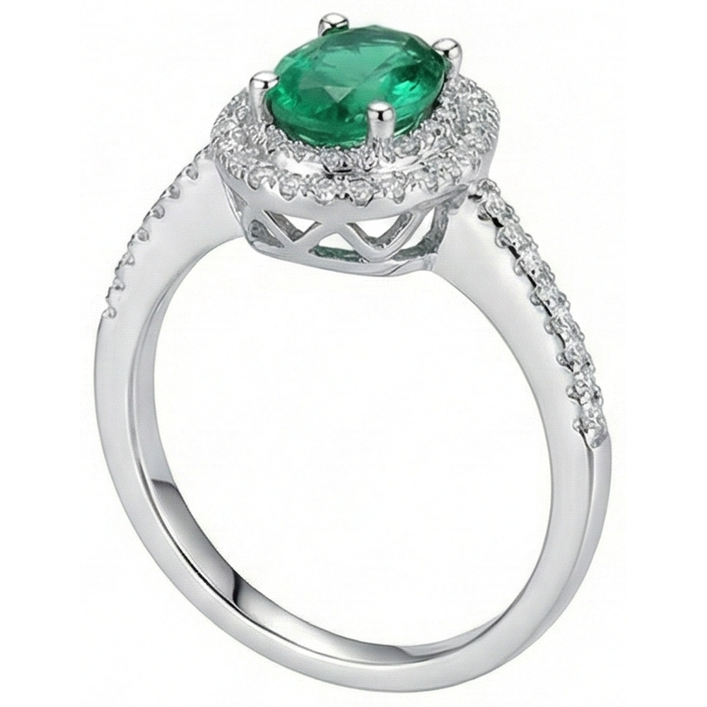 Fede Nuziale In Oro Bianco 14K Con Smeraldo Verde Taglio Ovale Da 2,50 Ct E Diamante Naturale Autentico ( non creato in laboratorio )