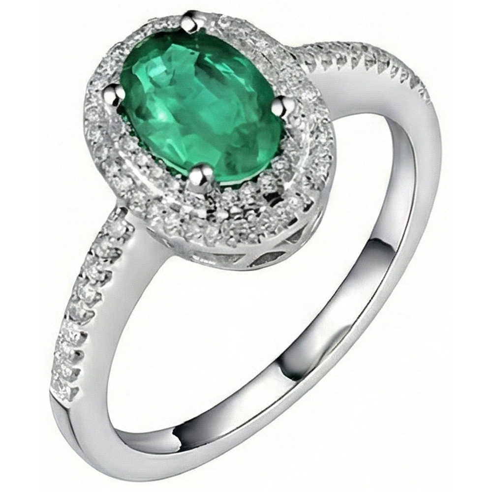 Fede Nuziale In Oro Bianco 14K Con Smeraldo Verde Taglio Ovale Da 2,50 Ct E Diamante Naturale Autentico ( non creato in laboratorio )