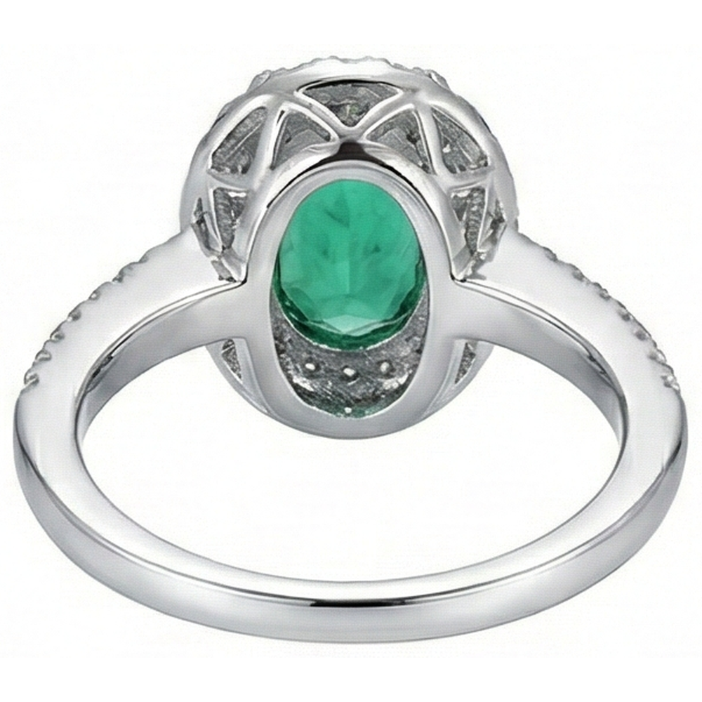Fede Nuziale In Oro Bianco 14K Con Smeraldo Verde Taglio Ovale Da 2,50 Ct E Diamante Naturale Autentico ( non creato in laboratorio )