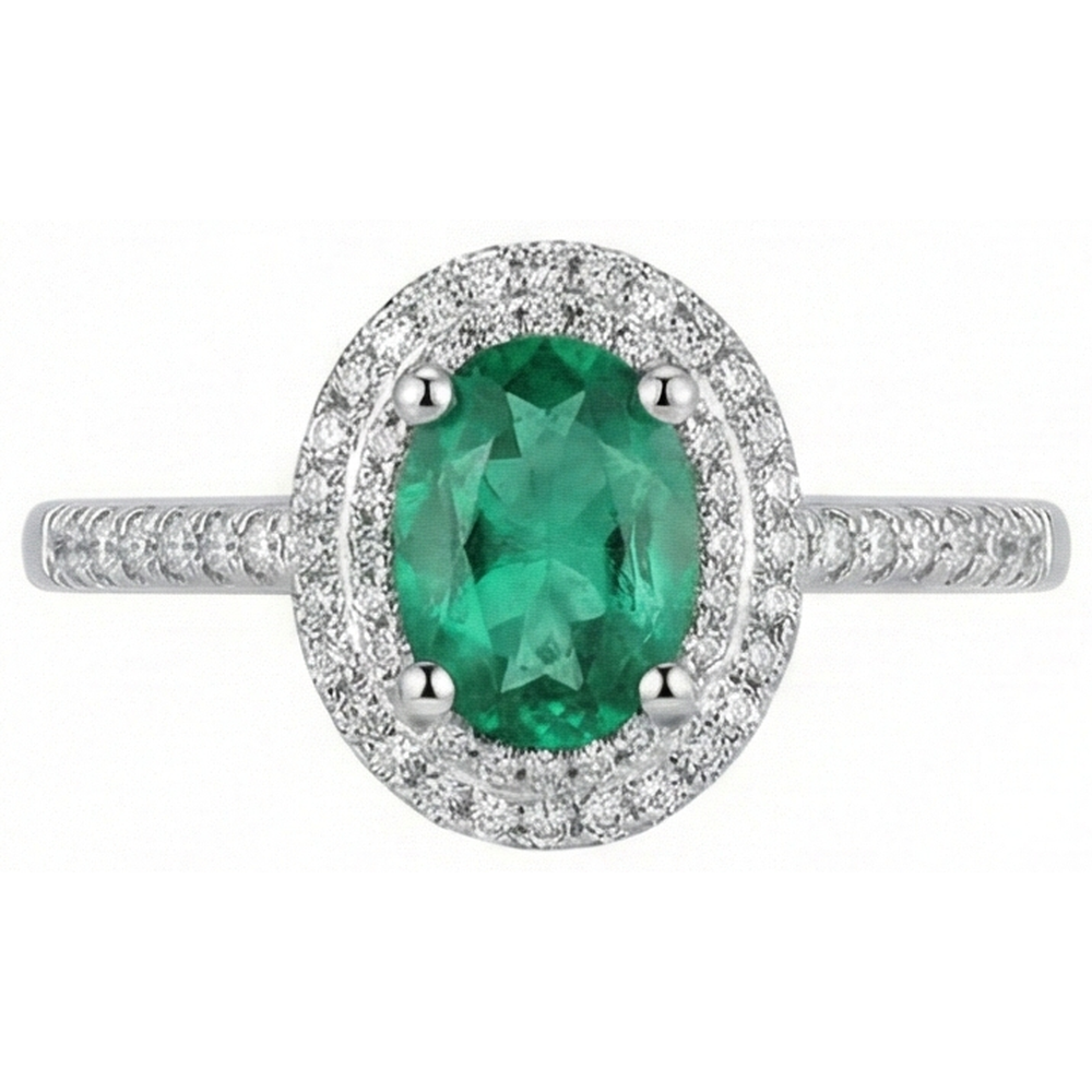 Fede Nuziale In Oro Bianco 14K Con Smeraldo Verde Taglio Ovale Da 2,50 Ct E Diamante Naturale Autentico ( non creato in laboratorio )
