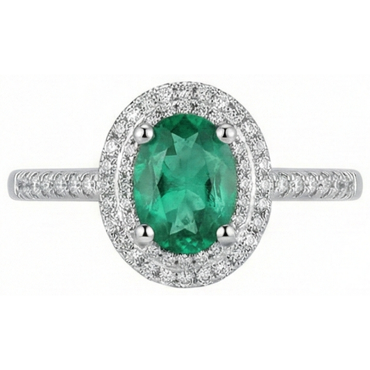 Fede Nuziale In Oro Bianco 14K Con Smeraldo Verde Taglio Ovale Da 2,50 Ct E Diamante Naturale Autentico ( non creato in laboratorio )