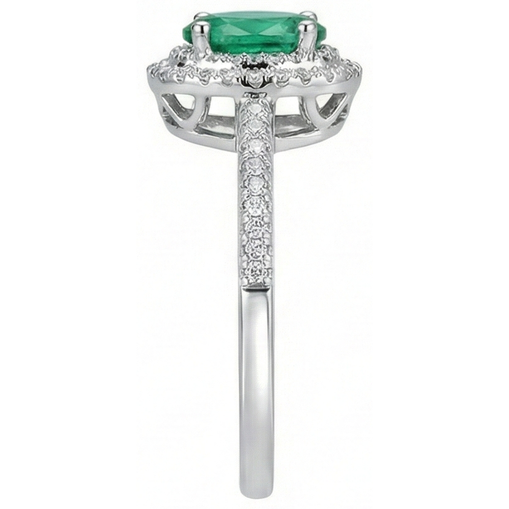Fede Nuziale In Oro Bianco 14K Con Smeraldo Verde Taglio Ovale Da 2,50 Ct E Diamante Naturale Autentico ( non creato in laboratorio )
