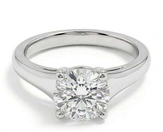 Fede Nuziale In Oro Bianco Con Naturale Diamante Solitario Taglio Brillante Da 2.25 Ct