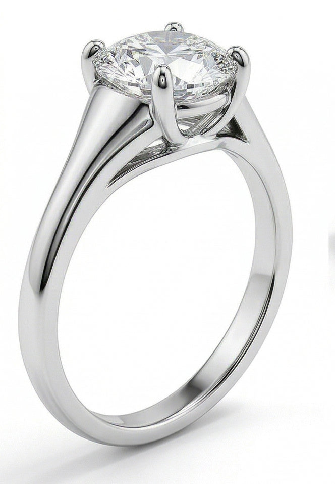 Fede Nuziale In Oro Bianco Con Naturale Diamante Solitario Taglio Brillante Da 2.25 Ct
