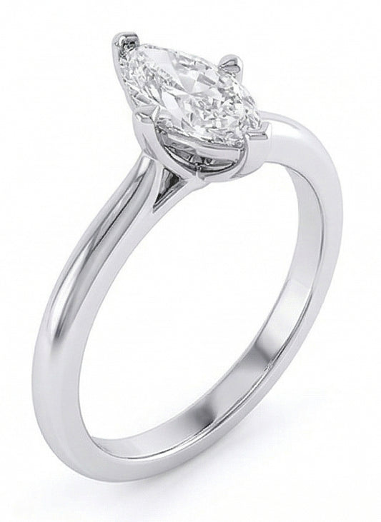 Fede Nuziale In Oro Bianco Con Naturale Diamante Solitario Taglio Marquise Da 1.50 Ct