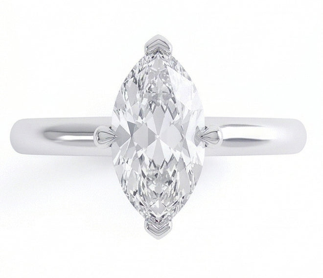 Fede Nuziale In Oro Bianco Con Naturale Diamante Solitario Taglio Marquise Da 1.50 Ct