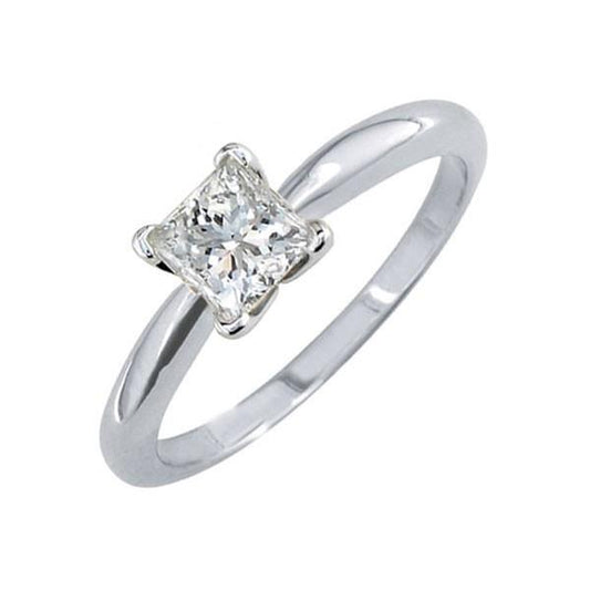 Fede Nuziale In Oro Bianco Con Naturale Diamante Solitario Taglio Princess Da 2.25 Ct