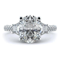 Fede Nuziale In Oro Bianco Con Tre Pietre Di Vero Diamante Taglio Ovale 5 Carati 14K