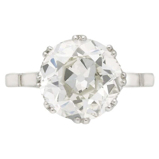 Fede Nuziale Oro Bianco 14K Diamante Taglio Miniera Grande Tonda 4 ct