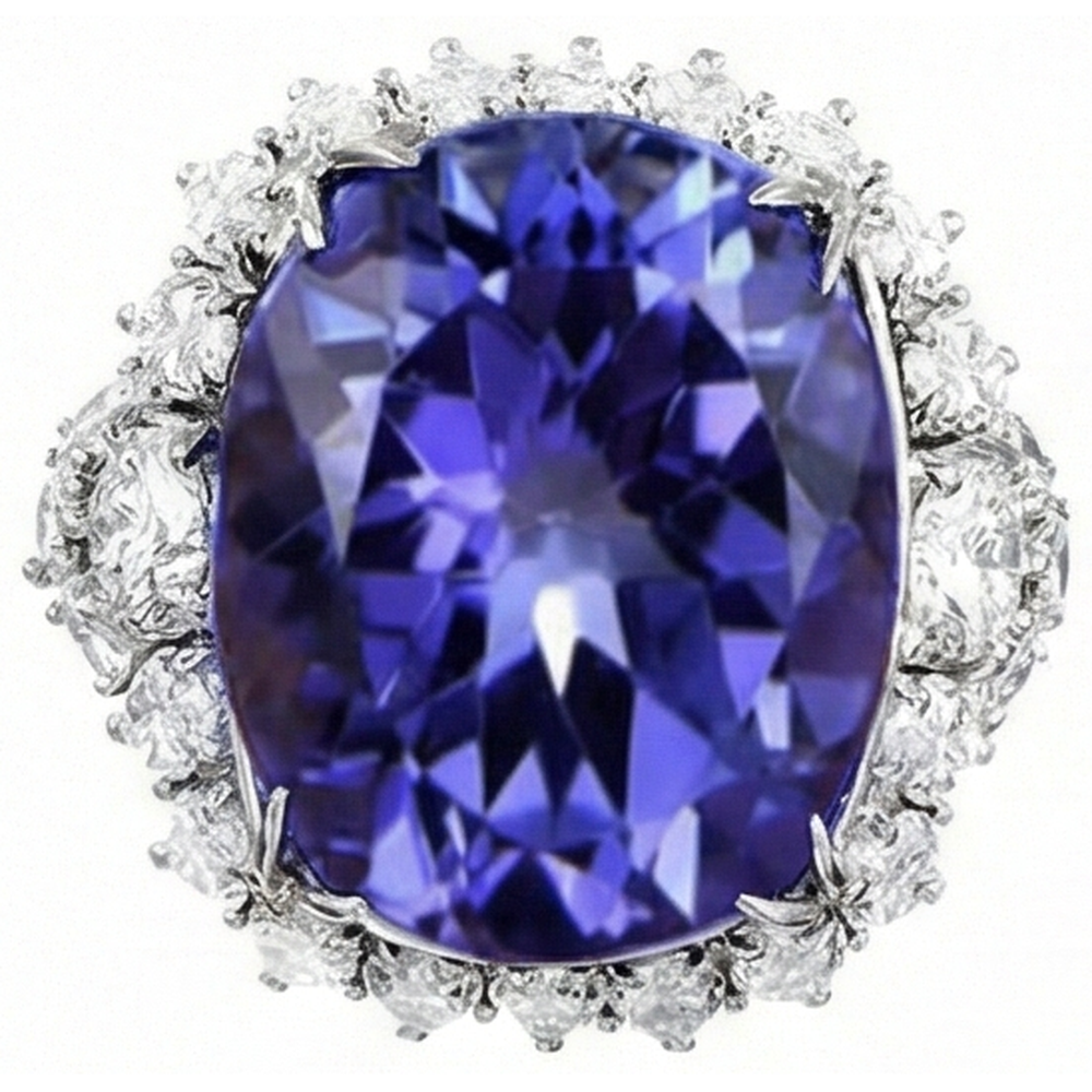 Fede Nuziale Oro Bianco Con Tanzanite Ovale Grande 12.25 ct Con Diamanti