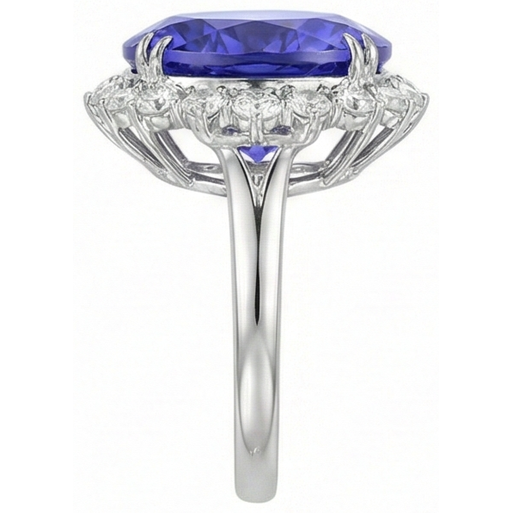 Fede Nuziale Oro Bianco Con Tanzanite Ovale Grande 12.25 ct Con Diamanti