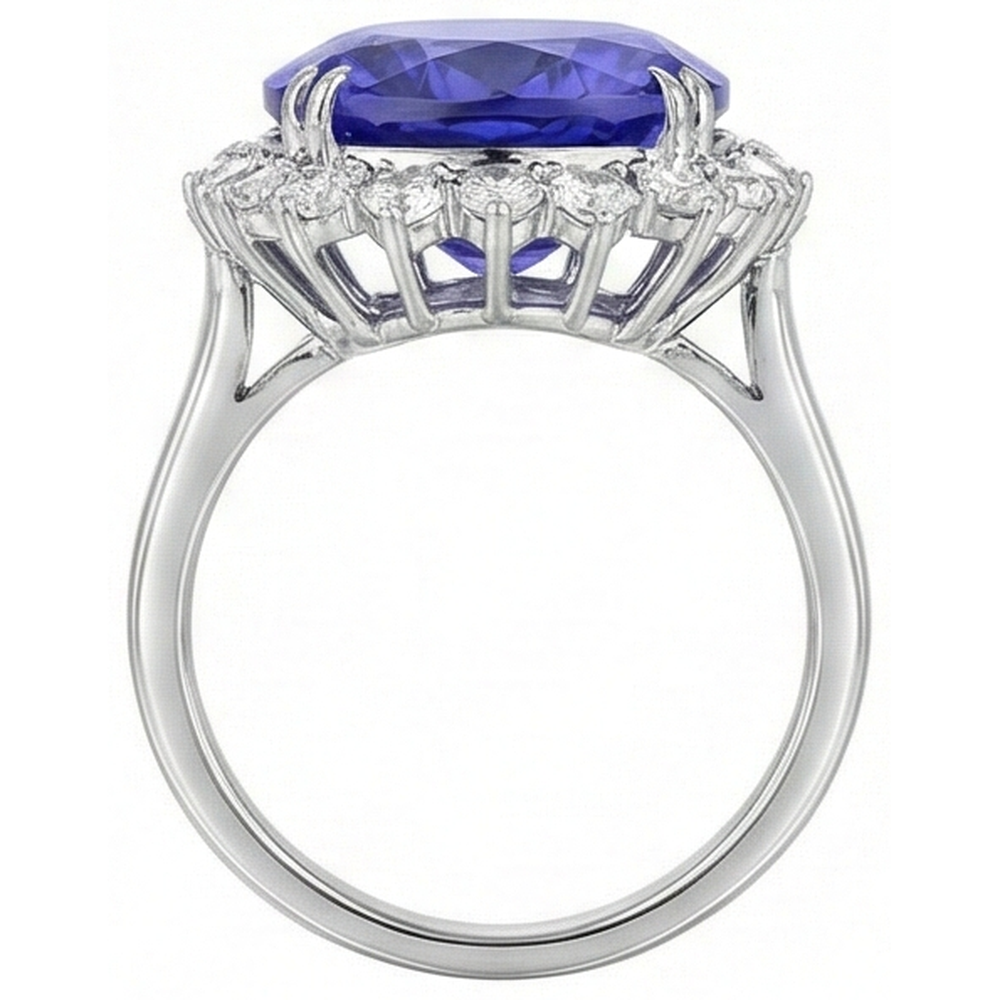 Fede Nuziale Oro Bianco Con Tanzanite Ovale Grande 12.25 ct Con Diamanti