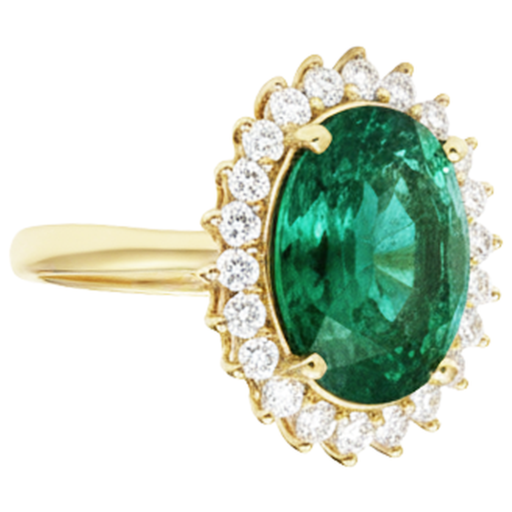 Fede Nuziale Oro Giallo 14K Con Smeraldo Verde Ovale 11 ct