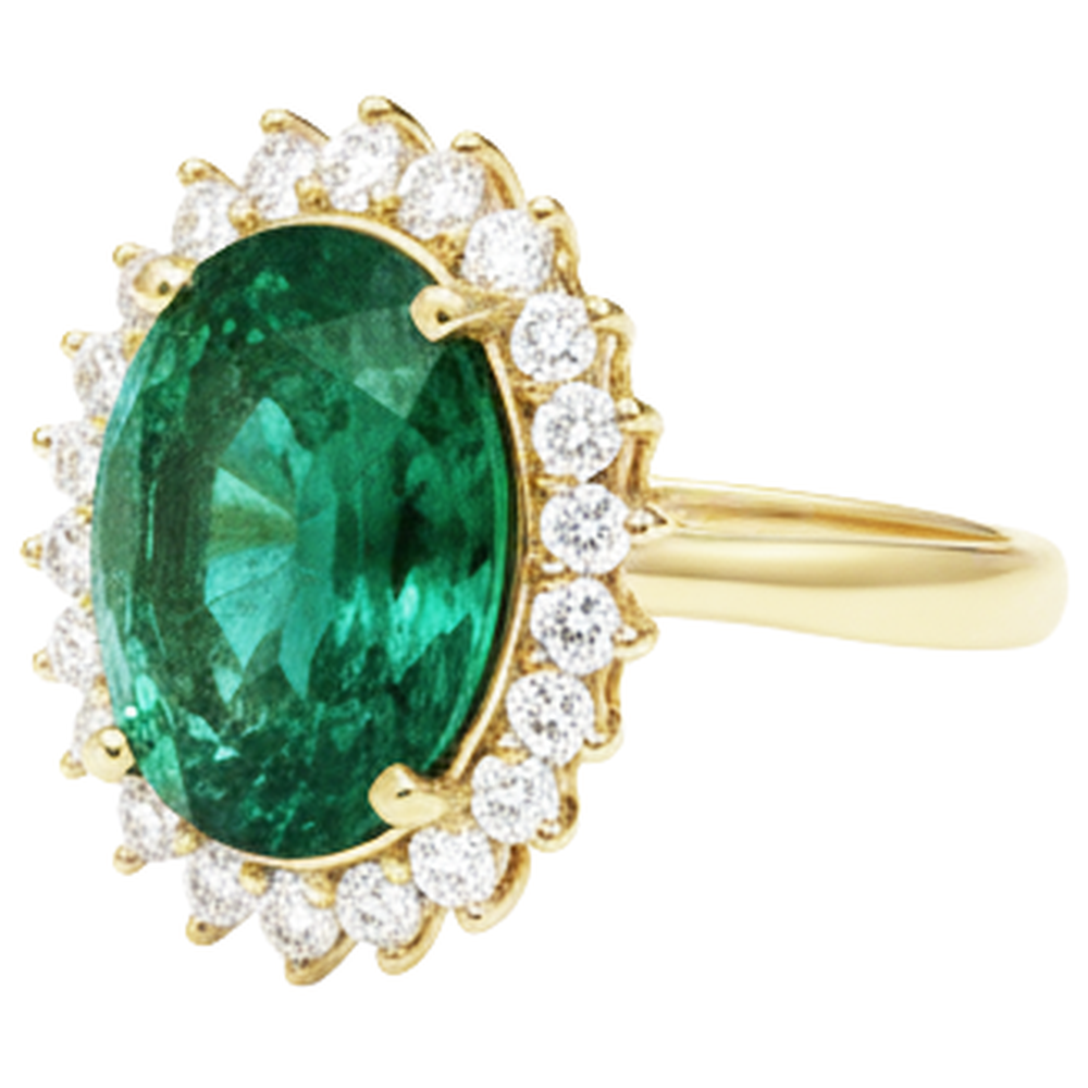 Fede Nuziale Oro Giallo 14K Con Smeraldo Verde Ovale 11 ct