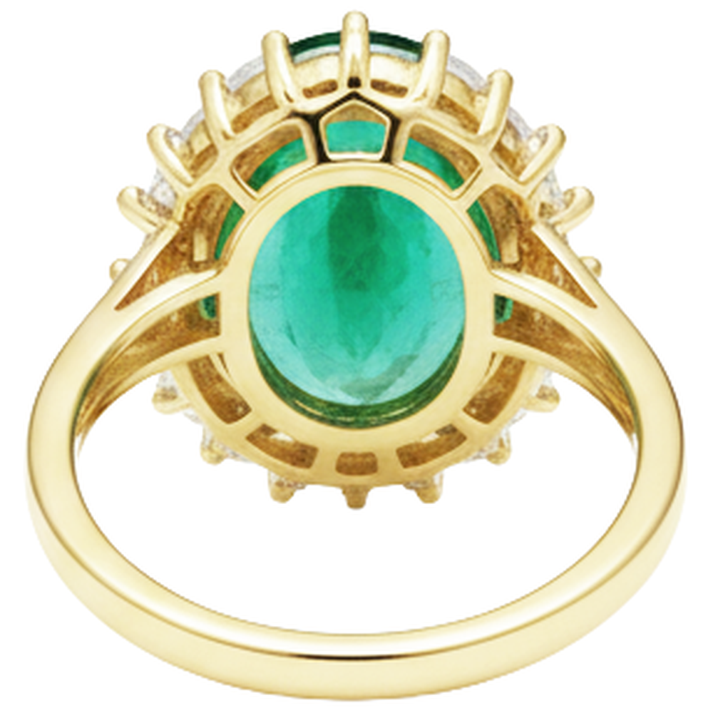 Fede Nuziale Oro Giallo 14K Con Smeraldo Verde Ovale 11 ct