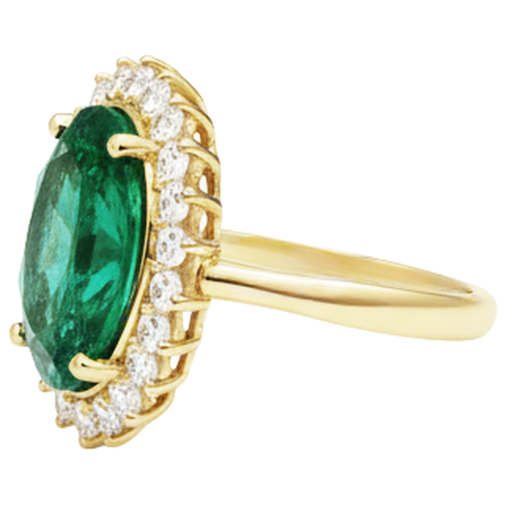 Fede Nuziale Oro Giallo 14K Con Smeraldo Verde Ovale 11 ct