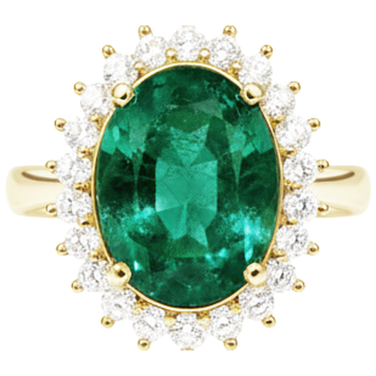 Fede Nuziale Oro Giallo 14K Con Smeraldo Verde Ovale 11 ct
