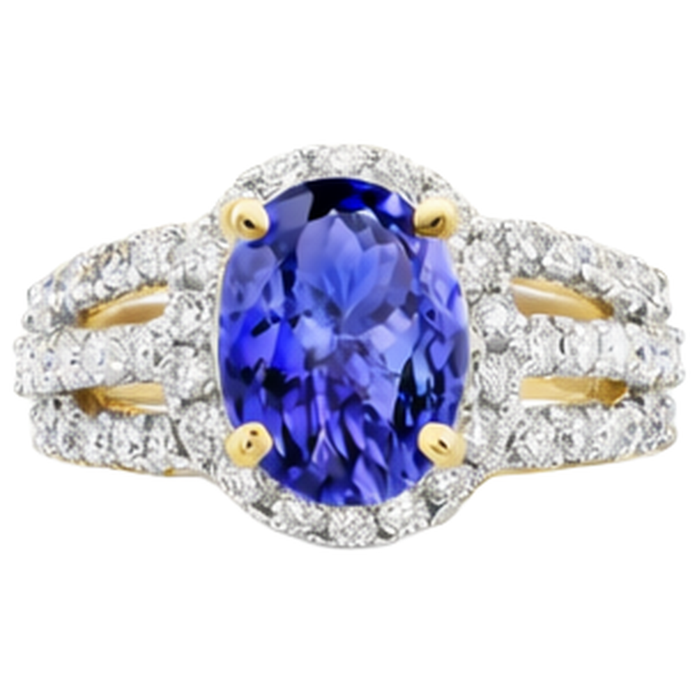 Fede Nuziale Ovale Tanzanite E Diamanti Naturali Autentici ( non creati in laboratorio ) Tondi Two Tone 3.50 Carati