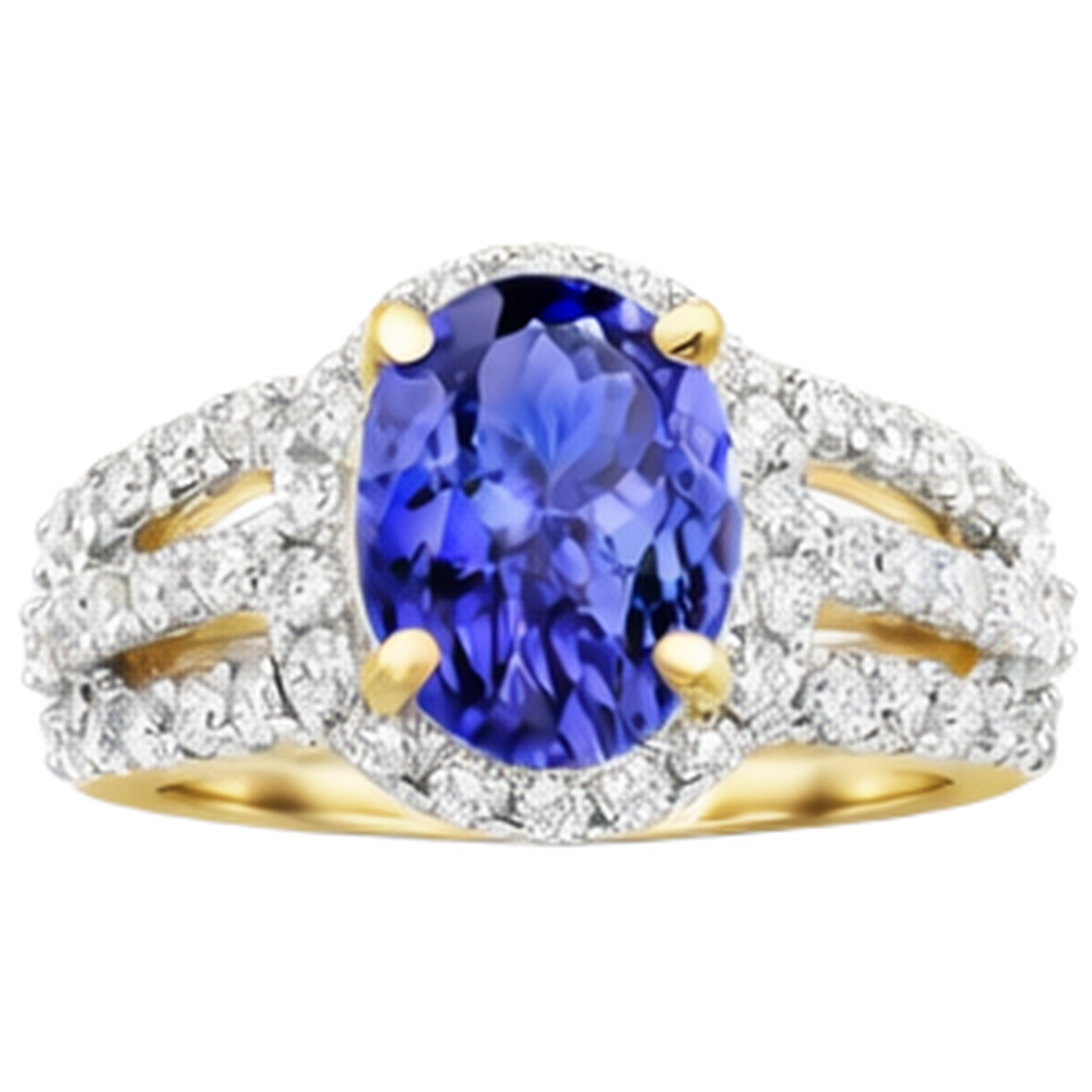 Fede Nuziale Ovale Tanzanite E Diamanti Naturali Autentici ( non creati in laboratorio ) Tondi Two Tone 3.50 Carati