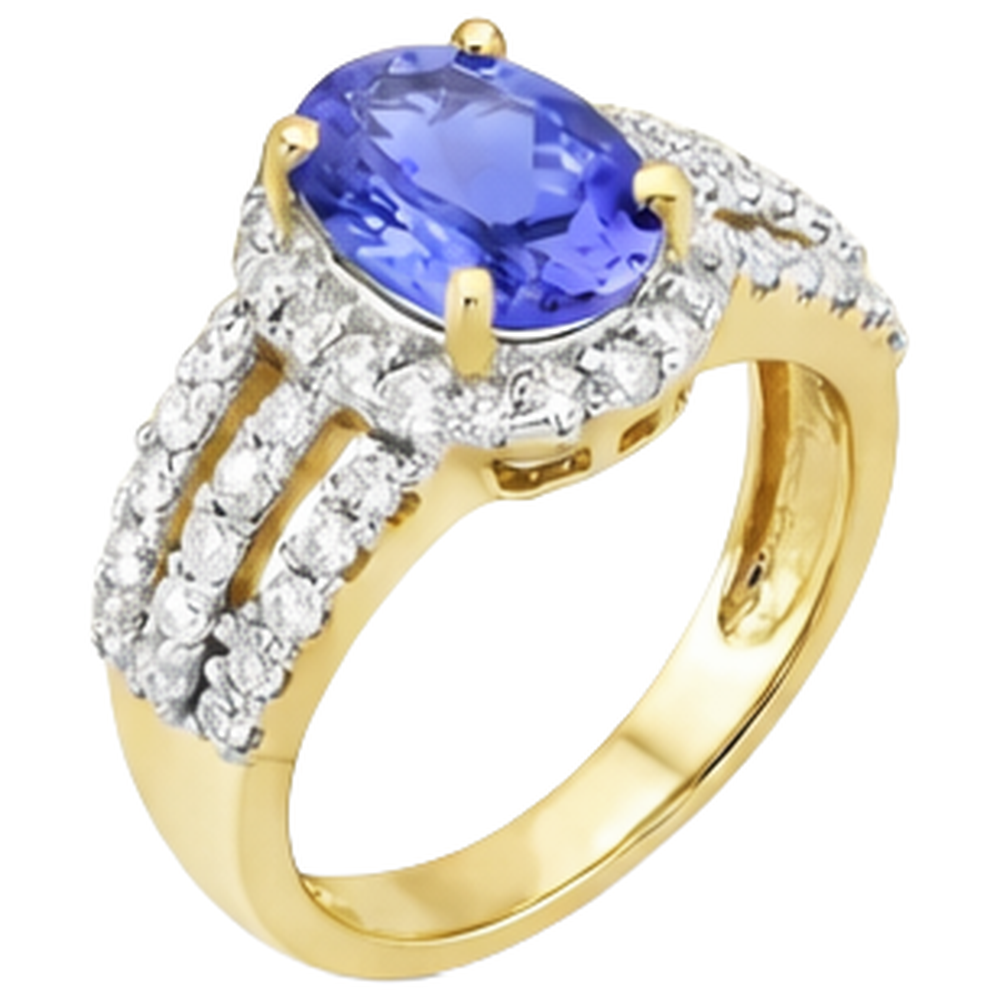 Fede Nuziale Ovale Tanzanite E Diamanti Naturali Autentici ( non creati in laboratorio ) Tondi Two Tone 3.50 Carati