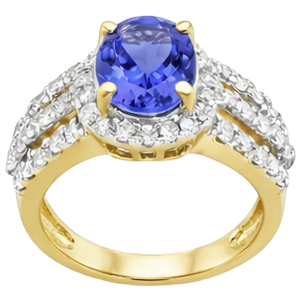 Fede Nuziale Ovale Tanzanite E Diamanti Naturali Autentici ( non creati in laboratorio ) Tondi Two Tone 3.50 Carati