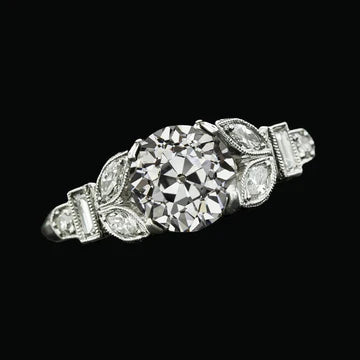 Fede Nuziale Rotonda Con Marquise Taglio Antico E Vero Diamante Baguette 3.25 Carati