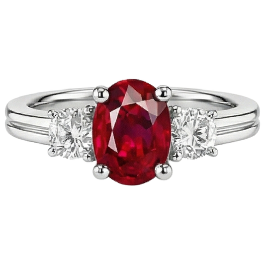 Fede Tre Pietre 3.50 Carati Rubino E Diamanti WG 14K