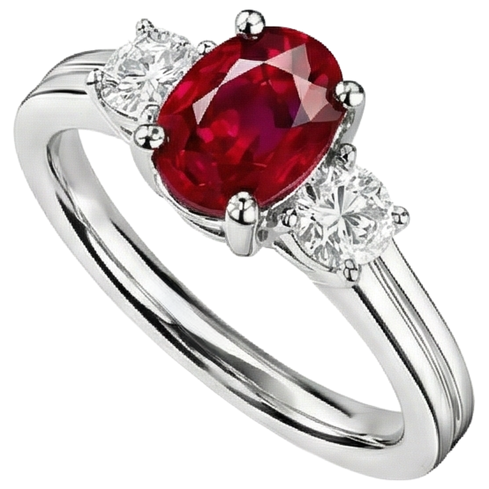 Fede Tre Pietre 3.50 Carati Rubino E Diamanti WG 14K