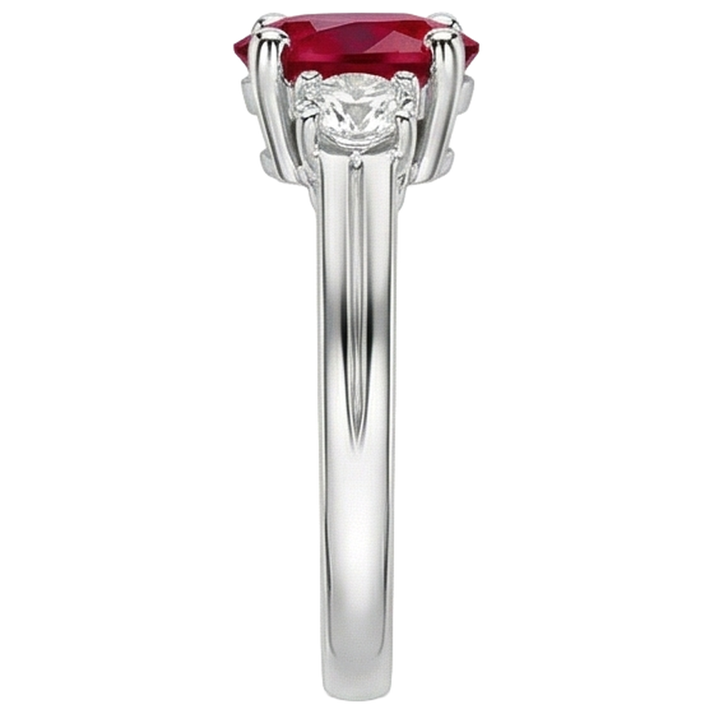 Fede Tre Pietre 3.50 Carati Rubino E Diamanti WG 14K