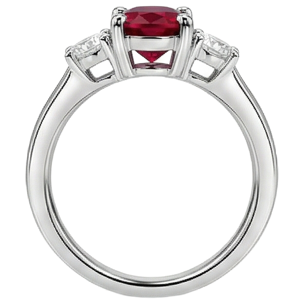 Fede Tre Pietre 3.50 Carati Rubino E Diamanti WG 14K