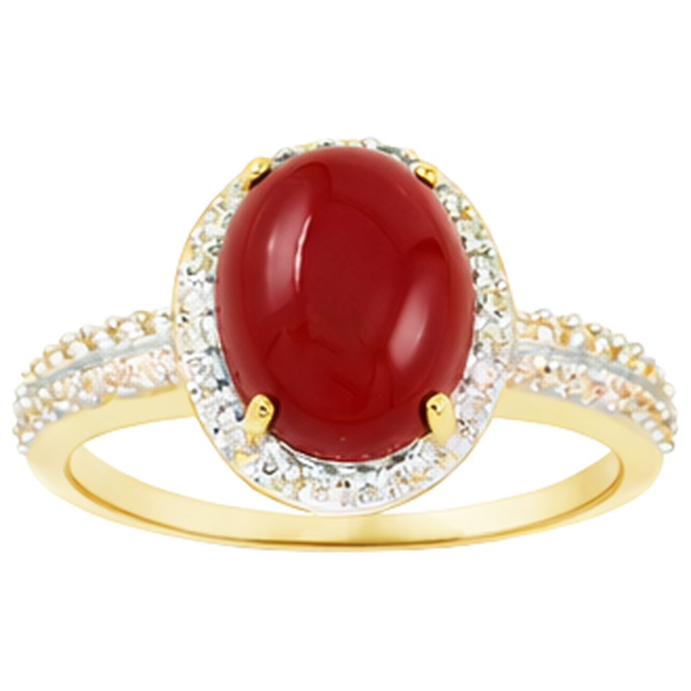 Fede nuziale 10.25 ct di corallo ovale e diamanti rotondi in oro giallo 14K