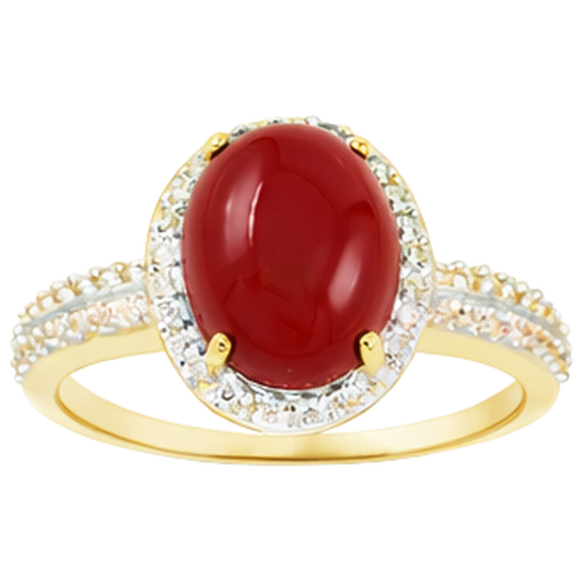 Fede nuziale 10.25 ct di corallo ovale e diamanti rotondi in oro giallo 14K