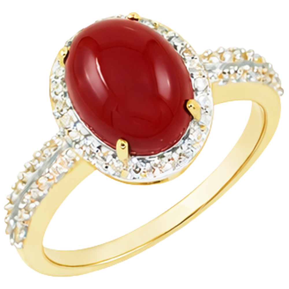 Fede nuziale 10.25 ct di corallo ovale e diamanti rotondi in oro giallo 14K