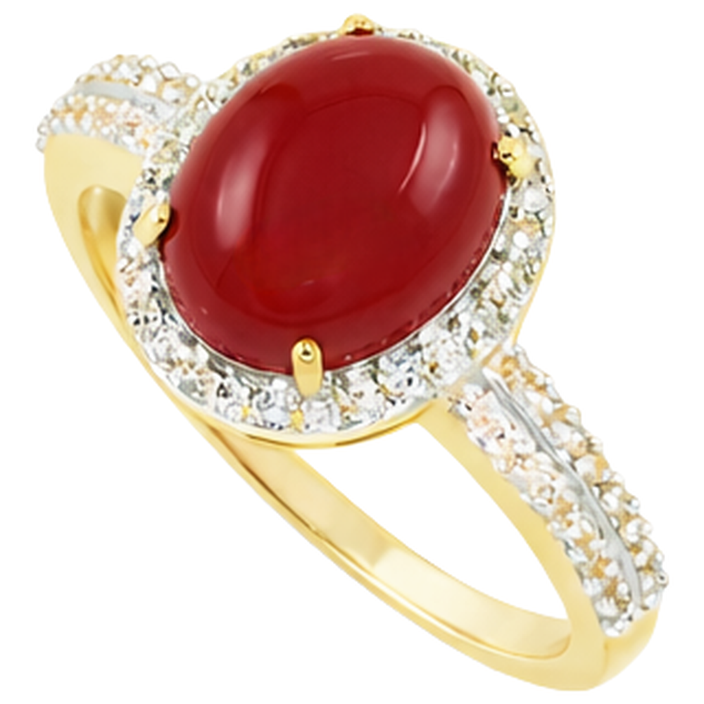 Fede nuziale 10.25 ct di corallo ovale e diamanti rotondi in oro giallo 14K