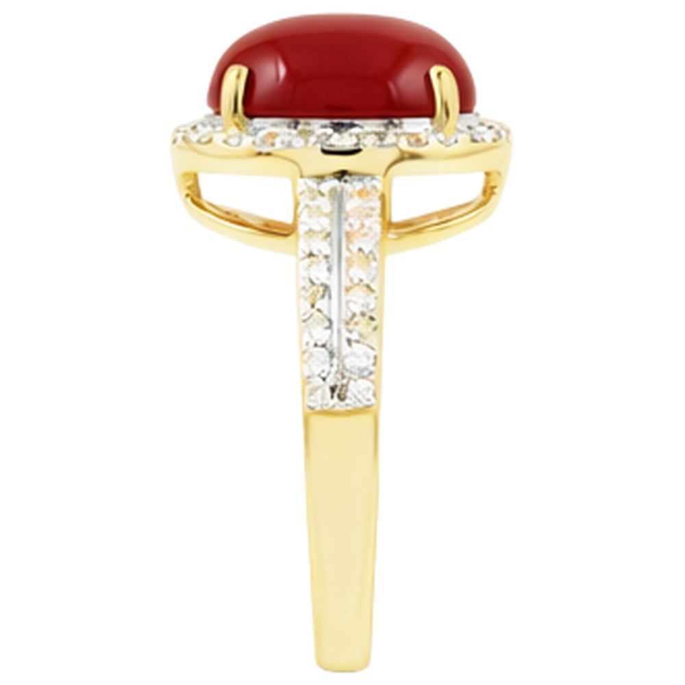 Fede nuziale 10.25 ct di corallo ovale e diamanti rotondi in oro giallo 14K