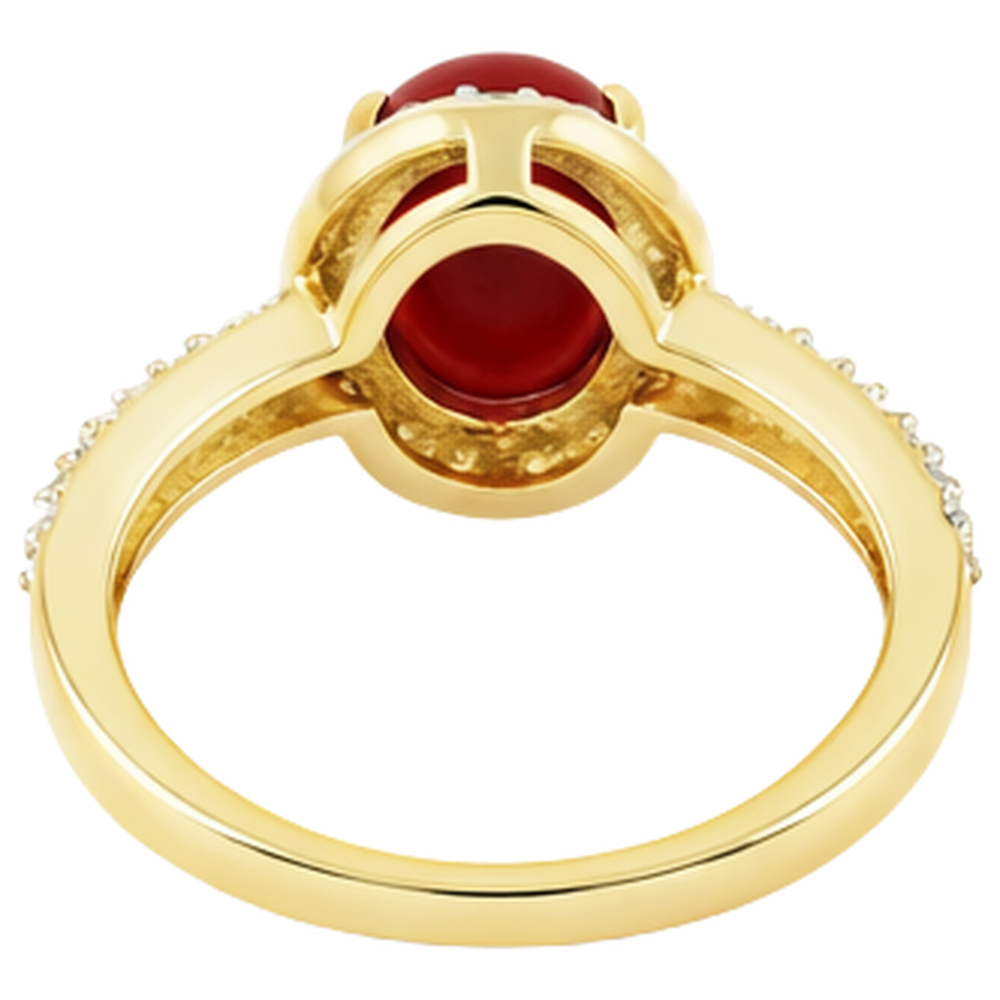 Fede nuziale 10.25 ct di corallo ovale e diamanti rotondi in oro giallo 14K