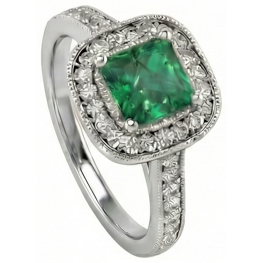 Fede nuziale 3 carati verde smeraldo con diamanti oro bianco 14K