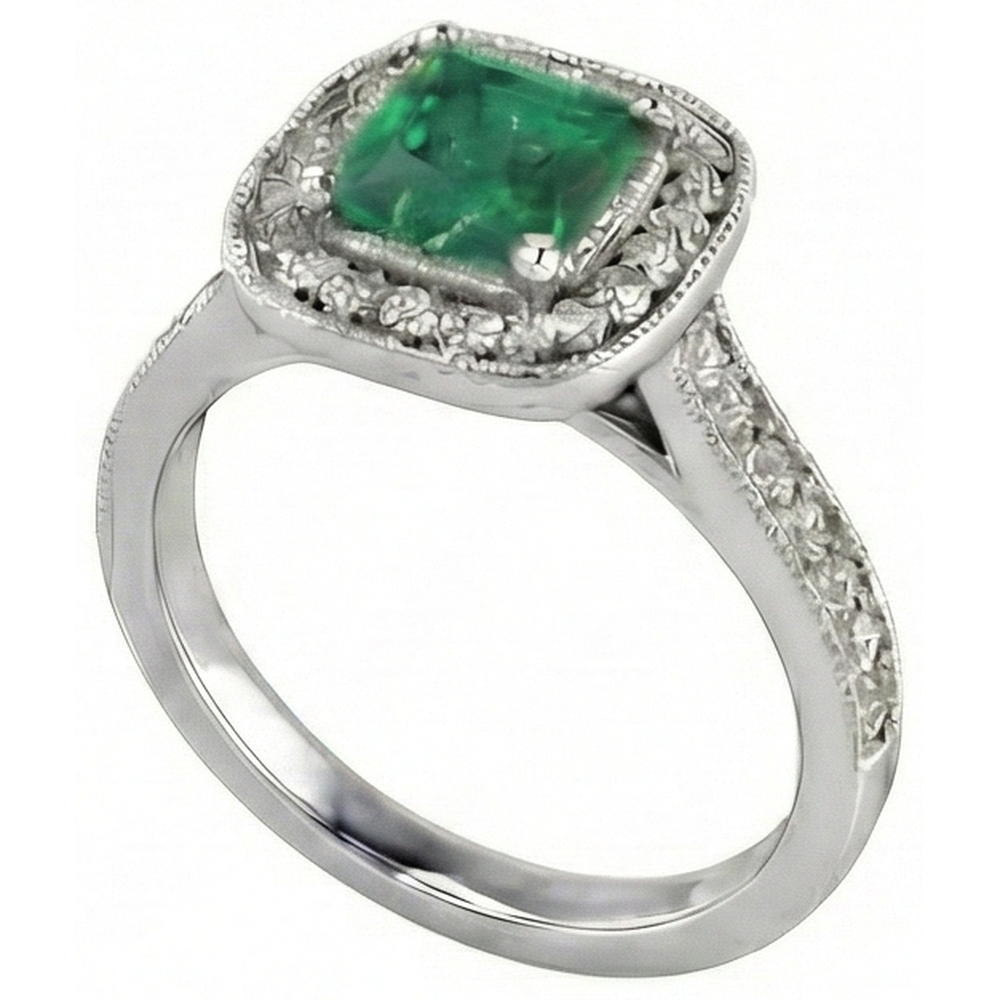 Fede nuziale 3 carati verde smeraldo con diamanti oro bianco 14K
