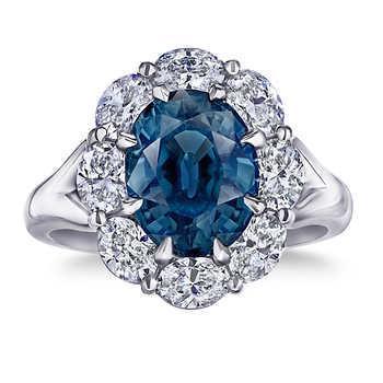 Fede nuziale ovale con zaffiro blu Halo Diamond 3.30 ct. Oro bianco 14K - harrychadent.it