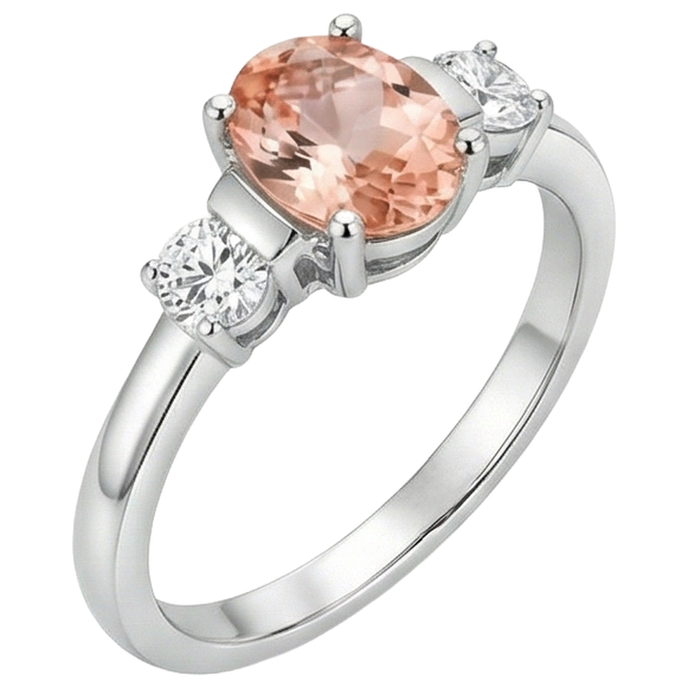 Fede nuziale Morganite e diamanti 9 carati 3 pietre oro bianco 14K