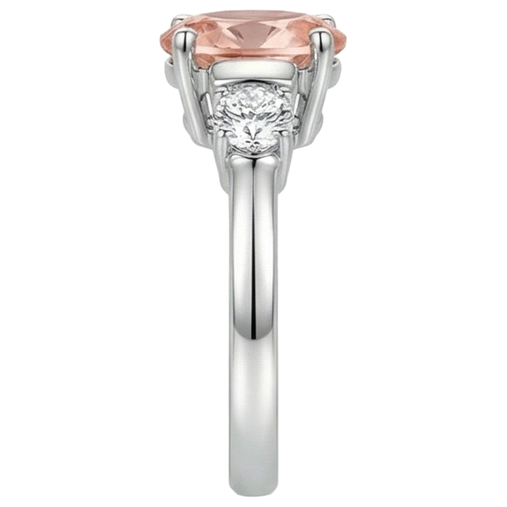 Fede nuziale Morganite e diamanti 9 carati 3 pietre oro bianco 14K