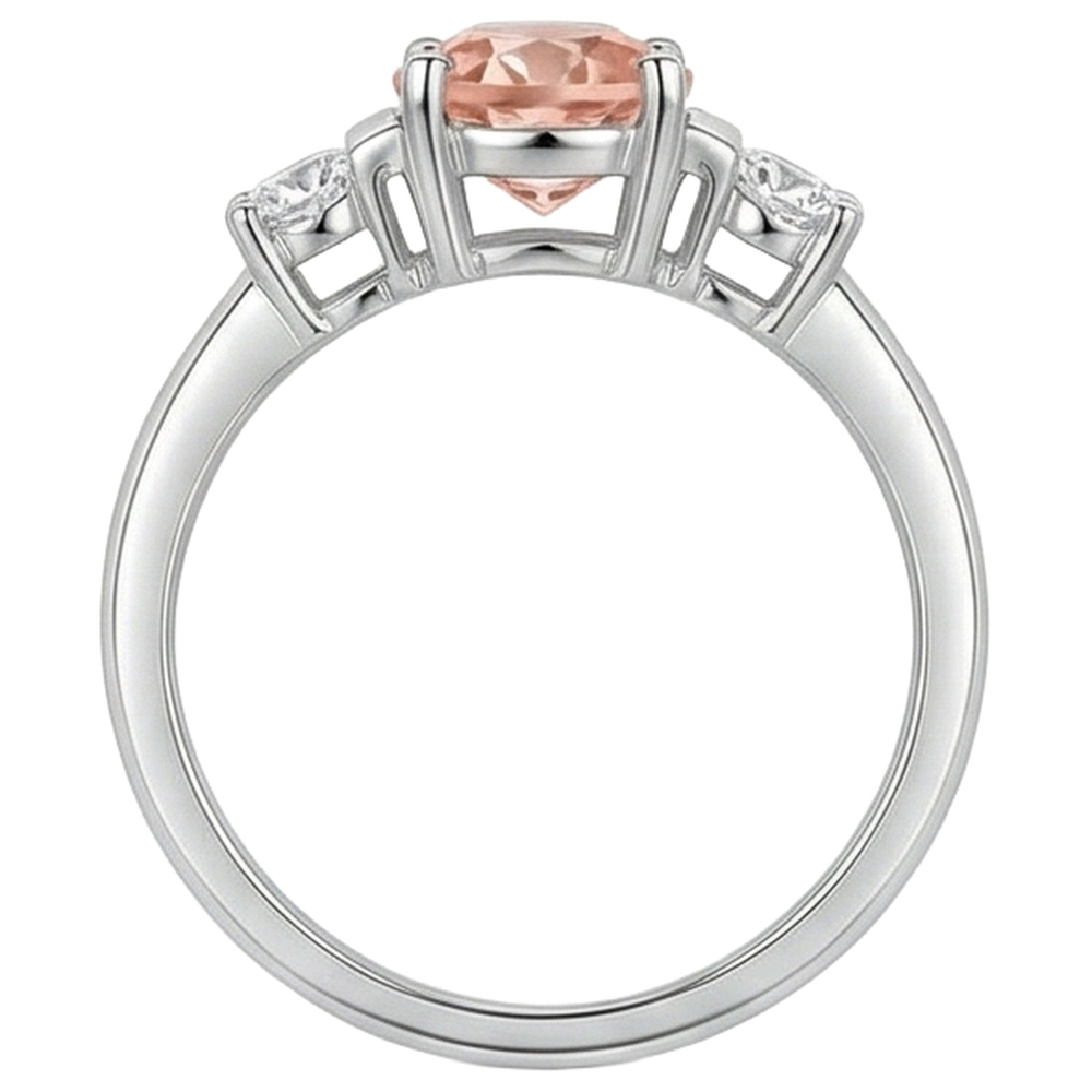 Fede nuziale Morganite e diamanti 9 carati 3 pietre oro bianco 14K