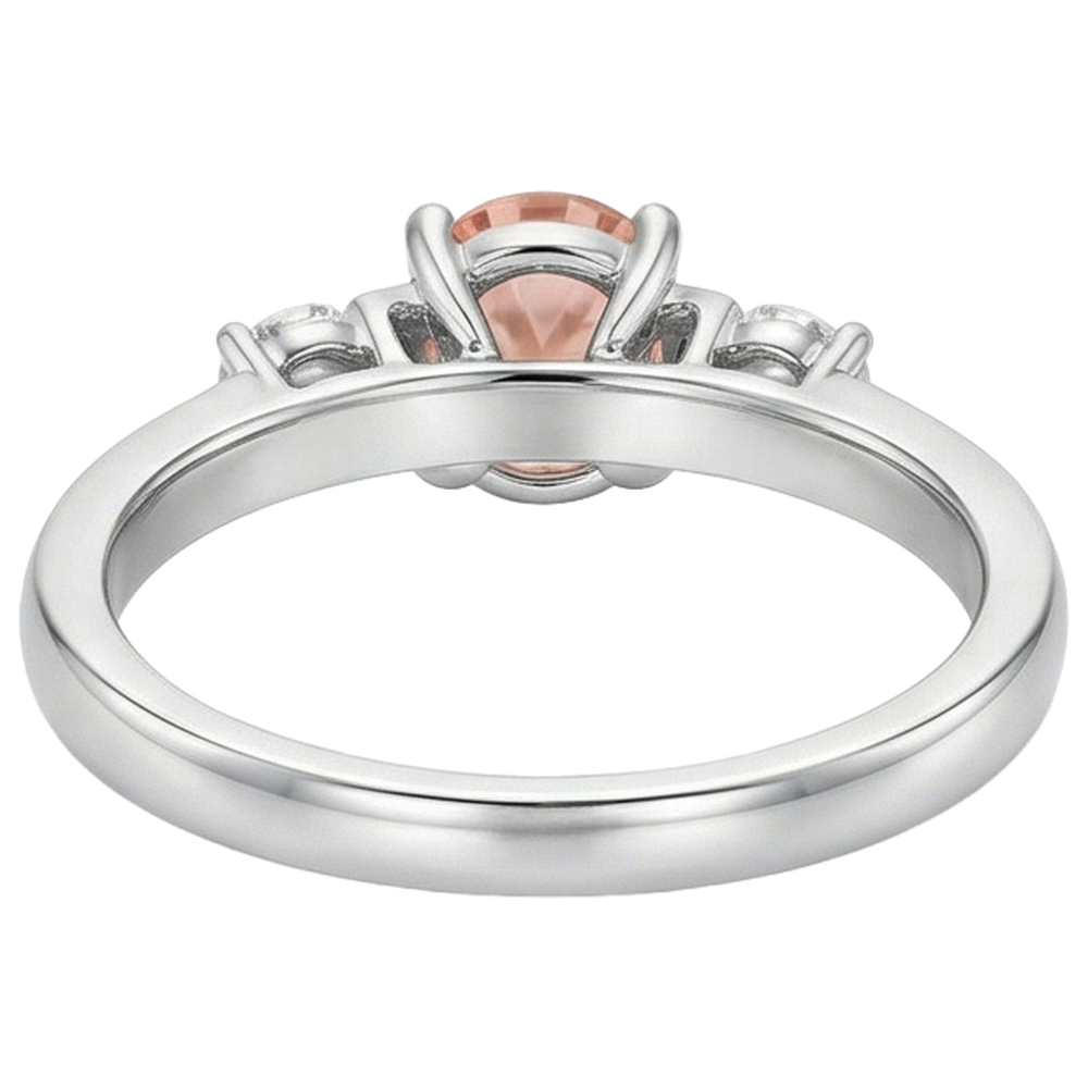 Fede nuziale Morganite e diamanti 9 carati 3 pietre oro bianco 14K
